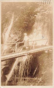 Green River Gorge WA~Maid O' the Mist Falls Rustic Bridge~1925 RPPC Postcard