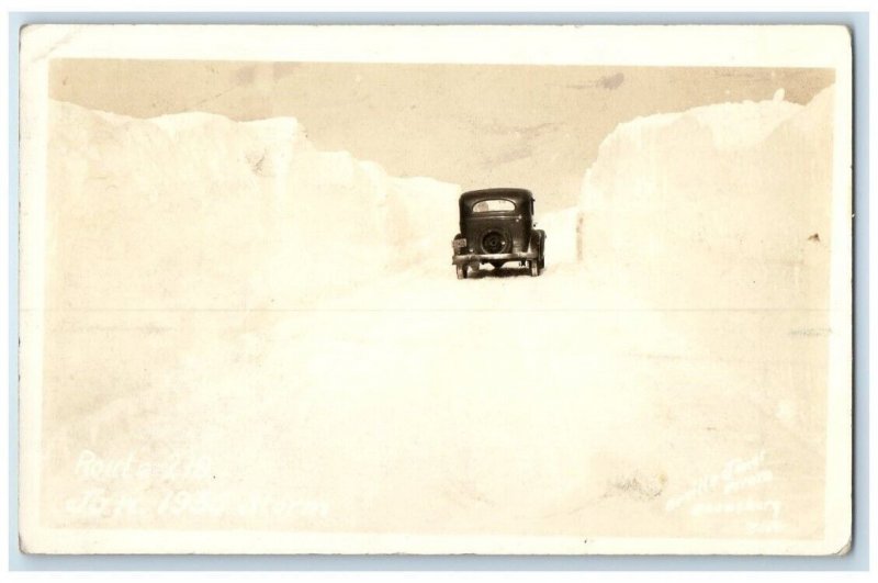 1936 Snow Winter Storm Car Rt 219 Orville Jones Ebensburg PA RPPC Photo Postcard