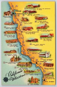 Map Of California Missions Tourist Map And Guide Postcard