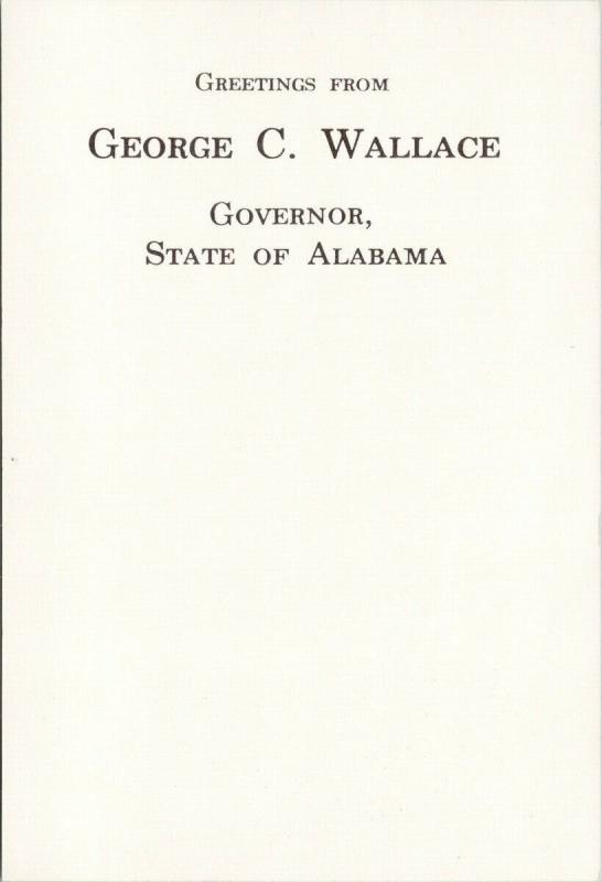 George C. Wallace Governor Alabama AB Unused Vintage Promo Card Postcard D57