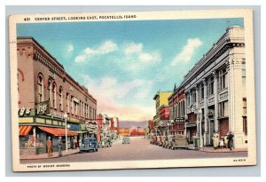 Vintage Linen Postcard Center Street Looking East Pocatello Idaho POSTED