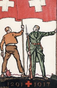 Bern Federal Feir Military  Switzerland Soldiers 1291 & 1917 Swiss Flag Old P...