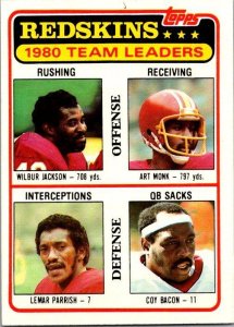 1981 Topps Football Card '81 Redskins Leaders Jackson Monk Baco Parrish ...