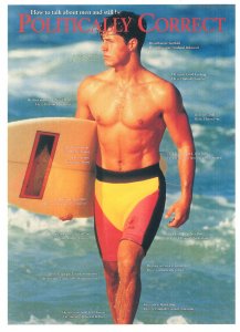 Politically Correct About Men Surfing Hunks Comic Postcard