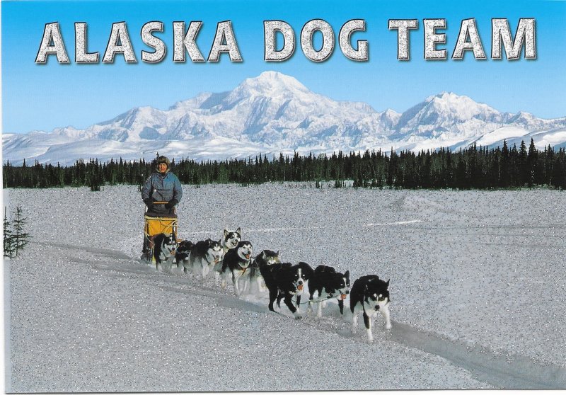 Alaska  unused. Dog Team - showing  Mt. McKinley. Very Nice.