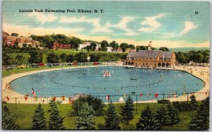 Albany New York NY, Sunny Day in Lincoln Park, Swimming Pool, Vintage Postcard