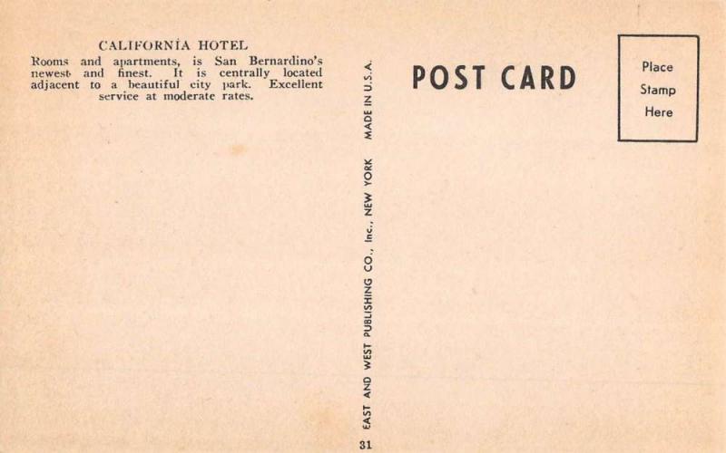 San Bernardino California Hotel Birdseye View Antique Postcard K54365 