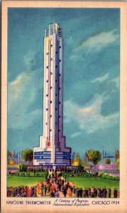 1933 A Century Of Progress World's Fair Havoline Thermometer Chicago Postcard