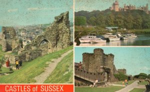 Vintage Postcard Castles Of Sussex Hastings Castle Arundel Castle Ypres Castle