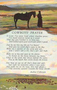 Western Motif  COWBOYS PRAYER Author Unknown LEADING HORSE ca1940's Postcard