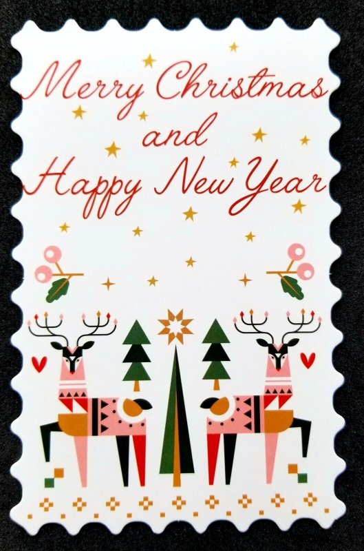 [AG] P501 Merry Christmas Happy New Year Greeting Deer (postcard *odd shape *New