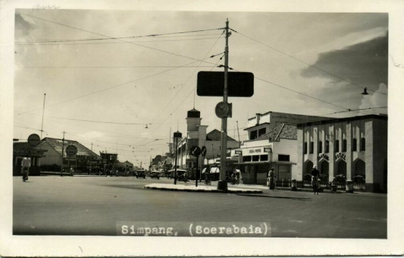 indonesia, JAVA SOERABAIA, Simpang Hotel 1940 RPPC WWII Cancel Singapore Censor