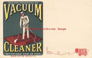 Advertising Postcard, French Vacuum Cleaner, Man Cleaning Rug, Brevets Booth