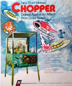 Chopper Arcade Game Flyer Pilot Flying Helicopter Outer Space Attack Retro 1970