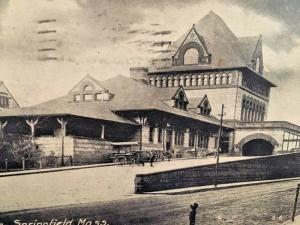 Postcard RPPC  1909 View of Union Station , Springfield, MA.    X1