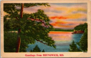 Postcard MD Frederick County Greetings from Brunswick Sunrise LINEN 1946 K15