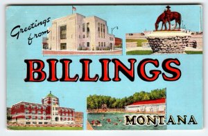 Greetings From Billings Montana Postcard Large Big Letter EC Kropp Horse Cowboy