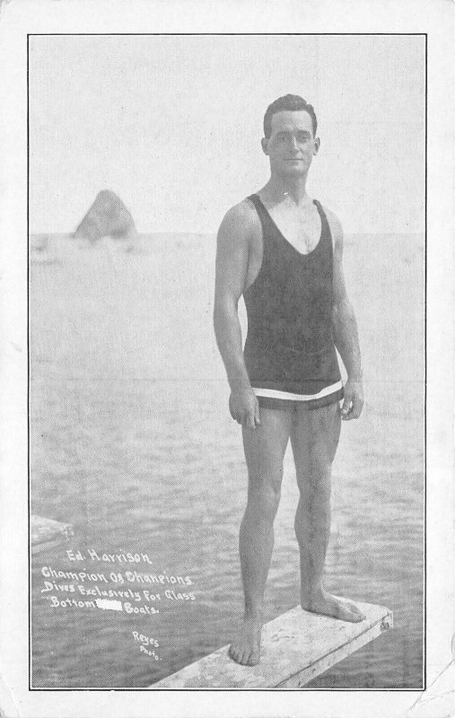 Ed Harrison Champion Deep Sea Diver c1910 Postcard Catalina Island California
