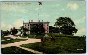 PORTLAND, Maine  ME    MARINE HOSPITAL with Flag  1911   Postcard