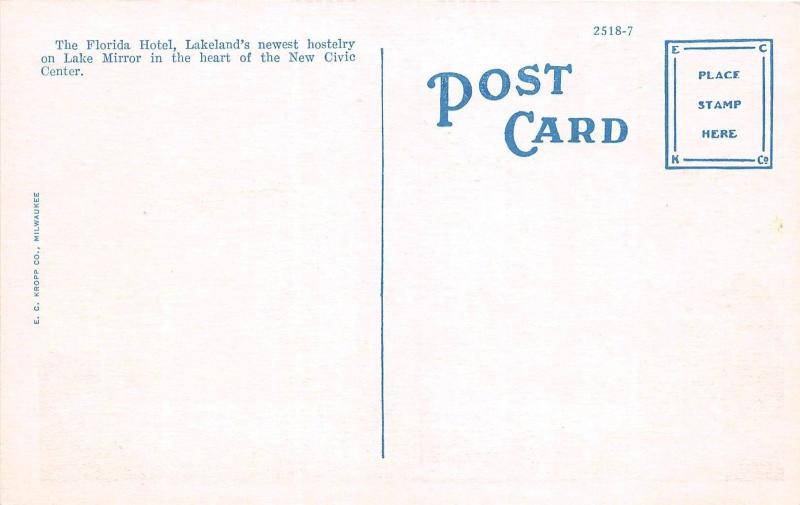 A84/ Lakeland Florida Fl Postcard c1915 Florida Hotel Building