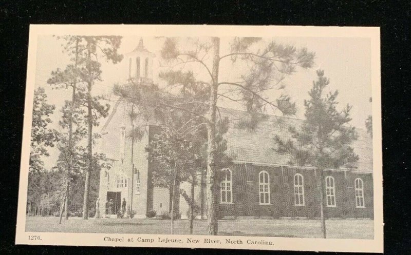 1940s Marines , Camp Lejuene, New River, North Carolina Postcard. Chapel