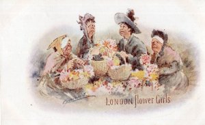 London Ugly Old Flower Girls Antique Comic Postcard