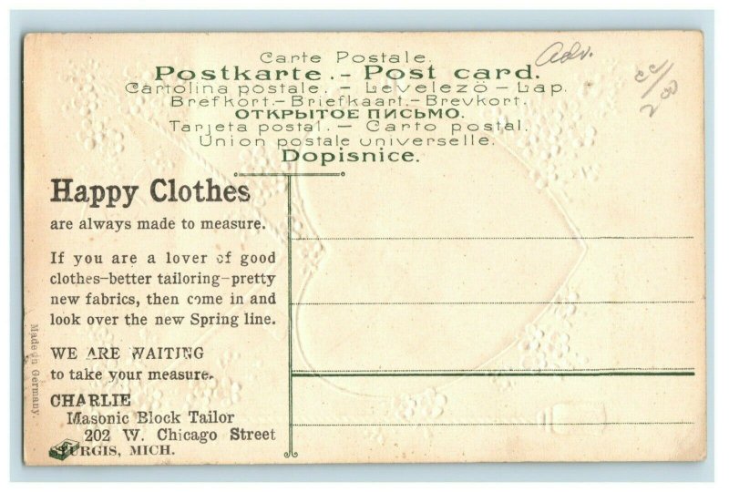 C. 1910 Charlie Masonic Block Tailor Sturgis ,MI Postcard F30 