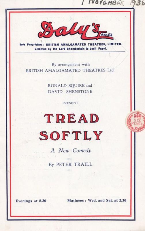 Tread Softly Ronald Squire Comedy Peter Traill Dalys Theatre London Programme