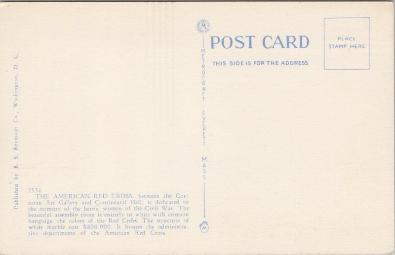 Washington DC American Red Cross Unused Reynolds Linen Postcard G56