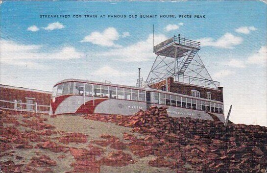 Streamlined Cog Train At Famous Old Summit House Pikes Peak Tennessee