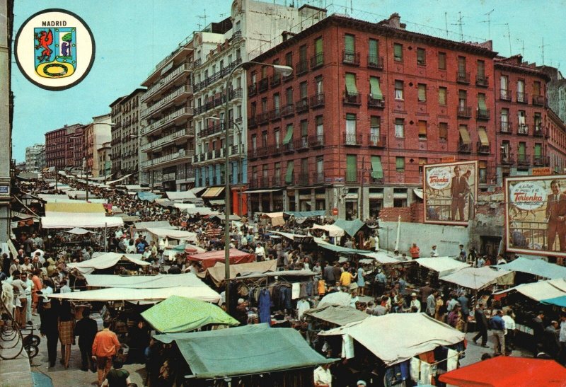 Postcard The Rastro Open Air Public Flea Market Madrid Spain