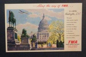 Mint Airline Postcard TWA Trans World Airlines US Capitol Washington DC