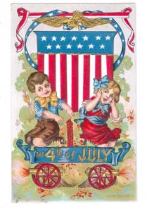 LP23   4th July Fourth postcard, Children, Shield