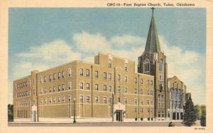 TULSA, OK Oklahoma    FIRST BAPTIST CHURCH    c1940's Curteich Linen Postcard