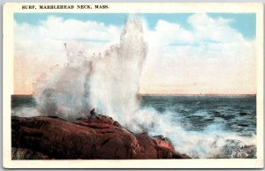 Surf Marblehead Neck Massachusetts MA Big Waves Ocean View Postcard
