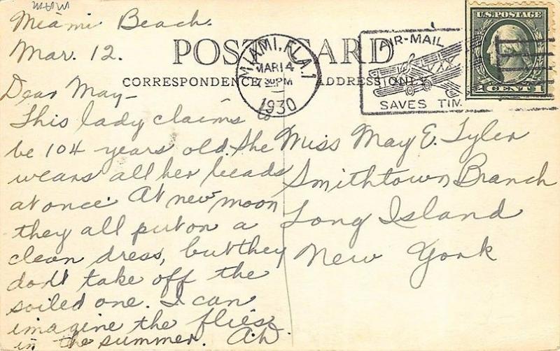 Miami FL Seminole Indian Pirates Cove 104 Year Old Woman Message RPPC Postcard