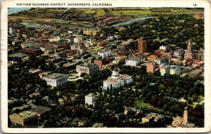 Vtg 1932 Aerial View Business District City Sacramento California CA Postcard