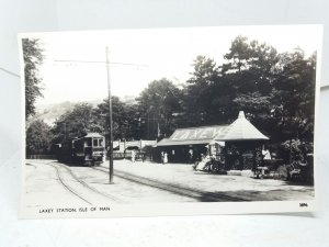 New Original Vintage RP Postcard Laxey Station IOM 1950s Trams Electric Railway