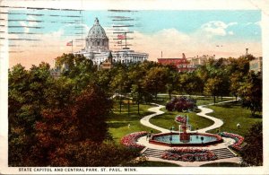 Minnesota St Paul State Capitol Building and Central Park 1924 Curteich