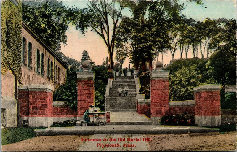 Vtg 1910s Entrance To Old Burial Hill Plymouth Massachusetts MA Unused Postcard