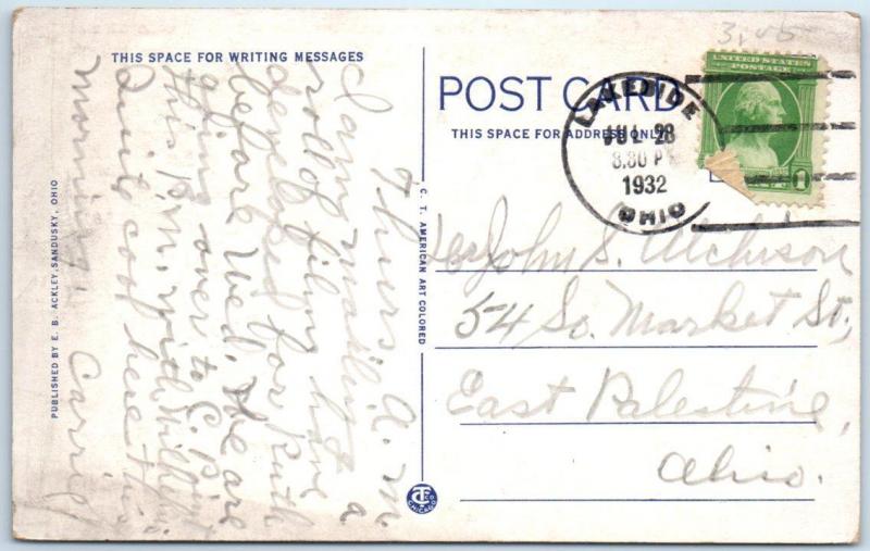 LAKESIDE, Ohio  OH    View of Park  SHUFFLEBOARD  ca 1940s Linen Postcard