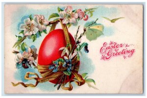 c1910's Easter Greeting Hanging Egg Flowers Embossed Posted Antique Postcard 