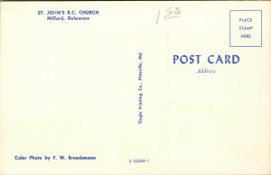 Vtg St Johns Roman Catholic Church Milford Delaware DE Unused Postcard