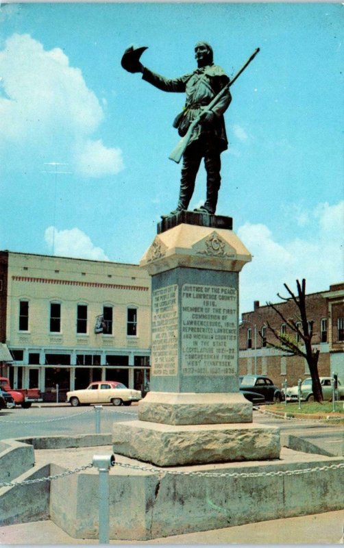 LAWRENCEBURG, TN Tennessee    Statue  of  DAVY  CROCKETT   c1950s  Cars Postcard