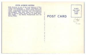 Mid-1900s Fifth Avenue Hotels, Sherry Netherland & Savoy-Plaza, NYC, NY Postcard