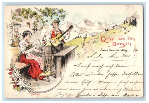 1896 Gruss Aus (Greetings from) Den Bergen Norway Antique Postcard