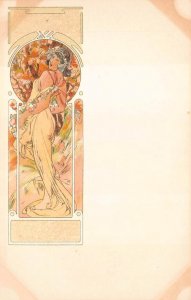 SUMMER WOMAN MUCHA 3rd SERIES ART NOUVEAU POSTCARD (c. 1900)