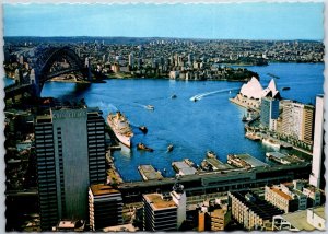 VINTAGE POSTCARD CONTINENTAL SIZE AERIAL VIEW OF SYDNEY AUSTRALIA HARBOR BRIDGE