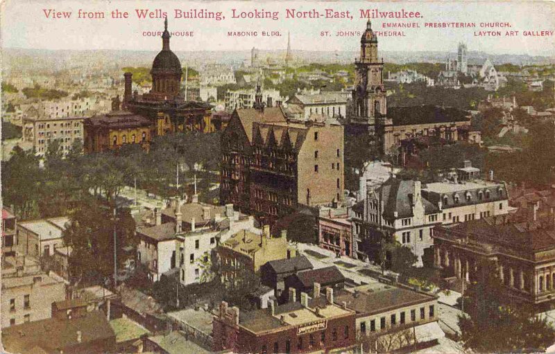 Panorama Downtown looking North East Milwaukee Wisconsin 1910c postcard