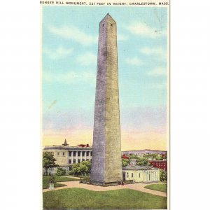 Linen Postcard - Bunker Hill Monument- Charlestown,Massachusett